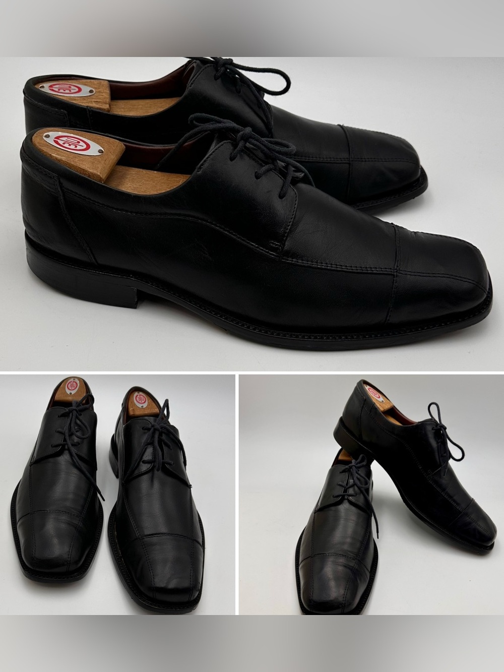 JOHNSTON MURPHY MENS SHOES SIZE 12 BLACK LEATHER CAP TOE DERBY DRESS LACE UP